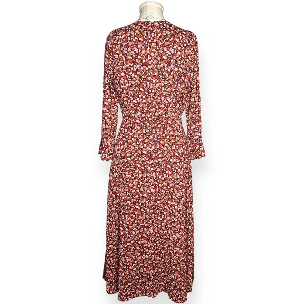 MADEWELL Clipdot Faux Wrap Midi Dress Floral Spring Prairie Cottagecore 6 Red